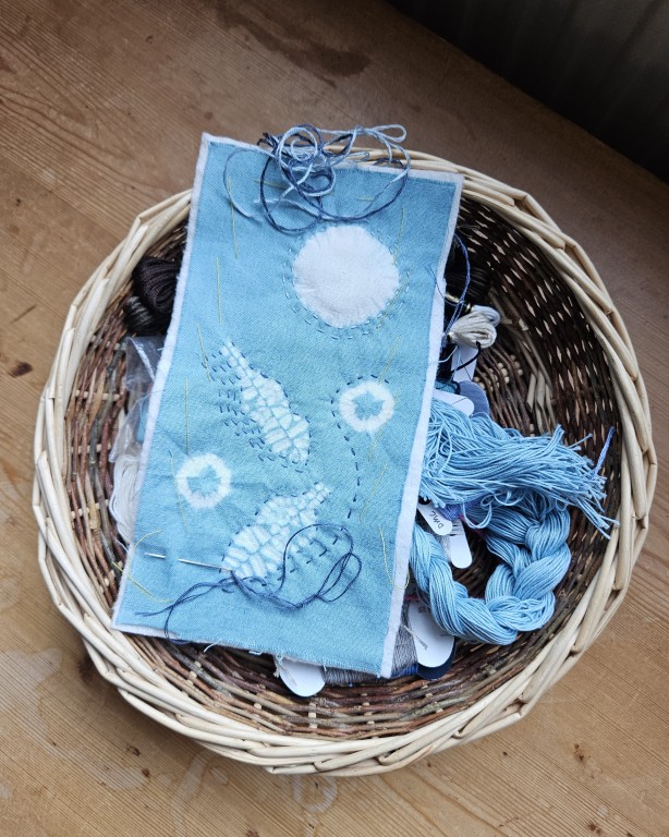 Embroider on Shibori – Create a Small Hanging 5 4 x 5 in progress