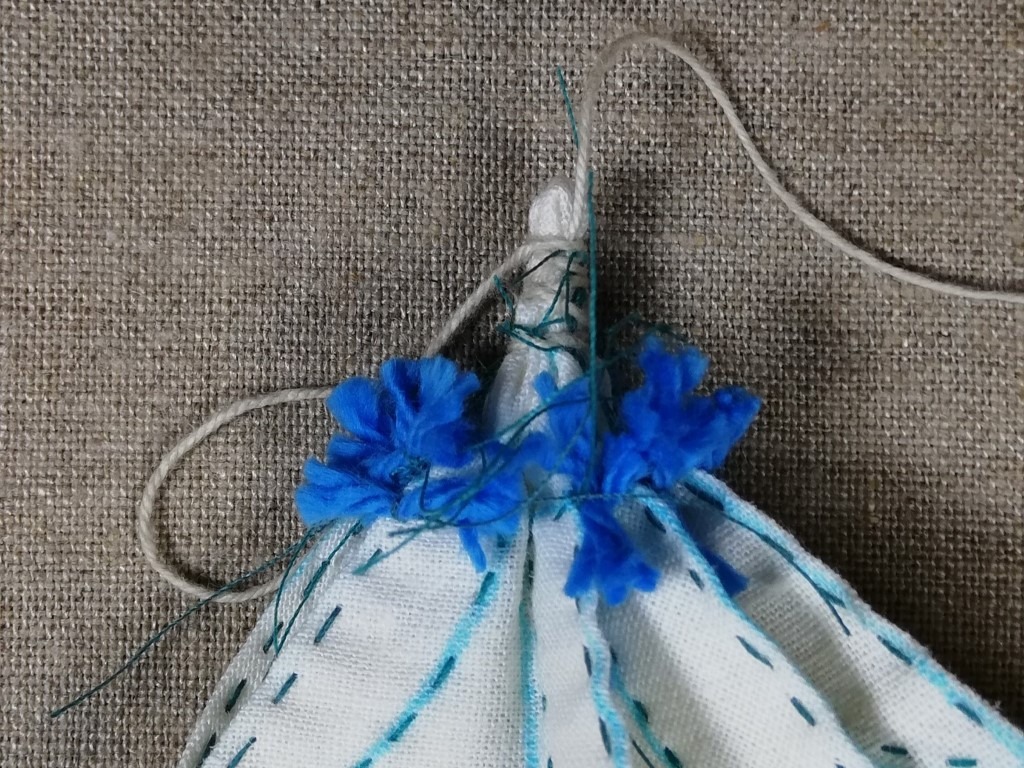 Shape a Golden Spring Flower in Stitched Shibori. 5 8 petal shibori flower version 2 5 crop