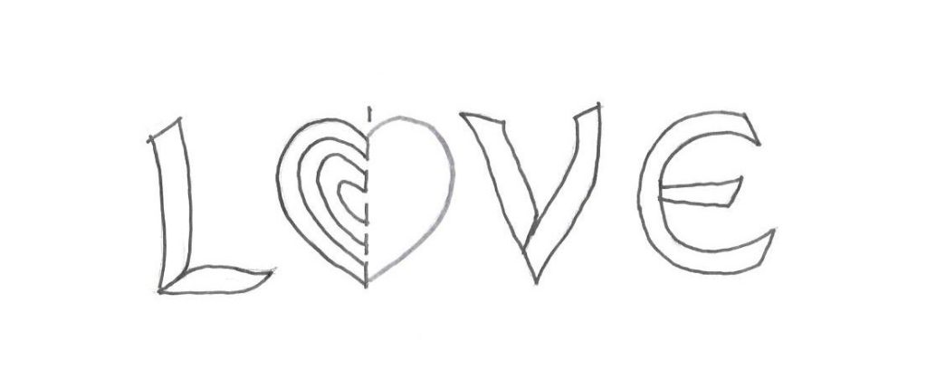 Stitch “Love” with Shibori: A Step-by-Step Guide 2 Template for Stitch Love with shibori. Outline design for copying. Black on white drawing