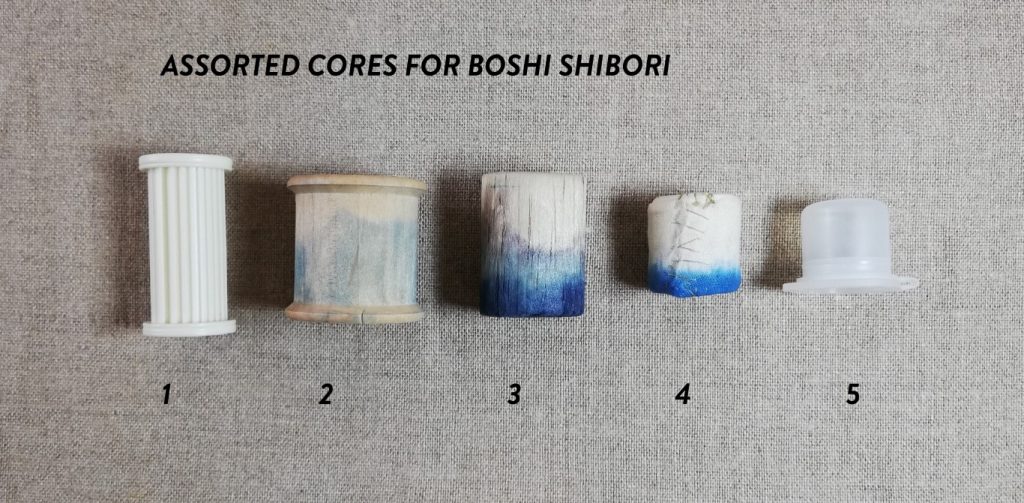 Learn How to Make Boshi Shibori Patterns 4 Numbered example of different types of cores for boshi shibori