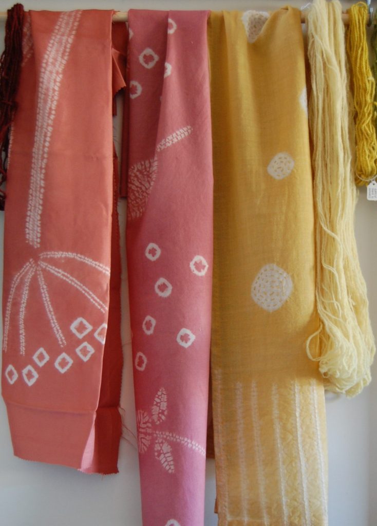 How to Shibori with Natural Dyes 14 display of naturally dyed fabrics