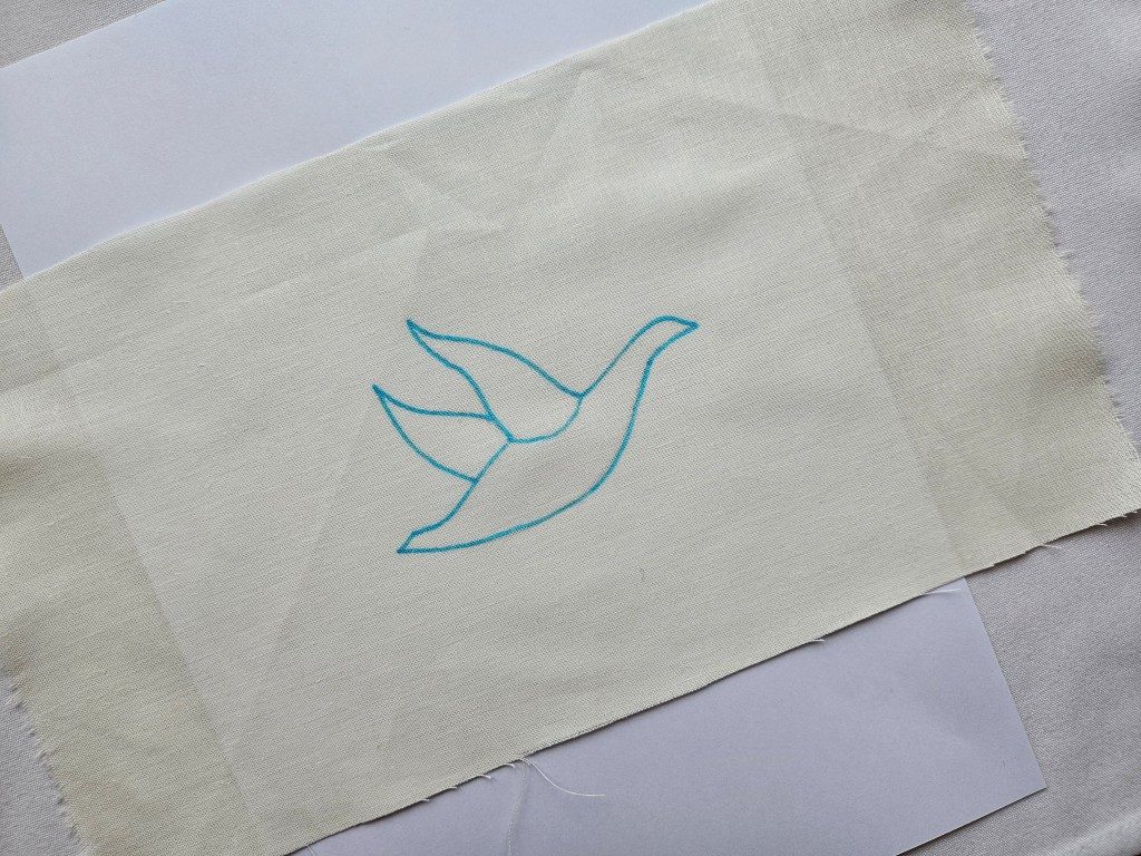 Make a Super shibori goose in guntai shibori 2 Outline drawing of a shibori goose before beginning stitching