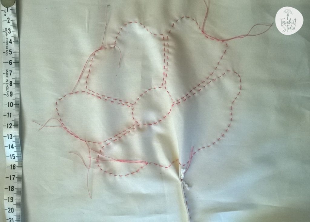 5 Marvellous Maki-Age Shapes to Create with Stitched Shibori 8 4 petalled flower showing stitching around each petal