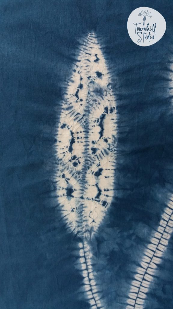 5 Marvellous Maki-Age Shapes to Create with Stitched Shibori 13 Indogo fabric with completed shibori bud design