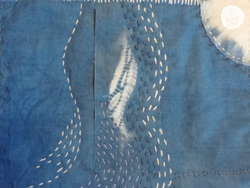 Be Inspired to Explore Shibori and Embroidery Stitching 7 close up of running stitches with guntai shibori