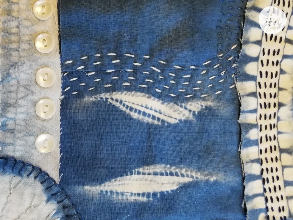 Be Inspired to Explore Shibori and Embroidery Stitching 6 close up of running stitches with guntai shibori