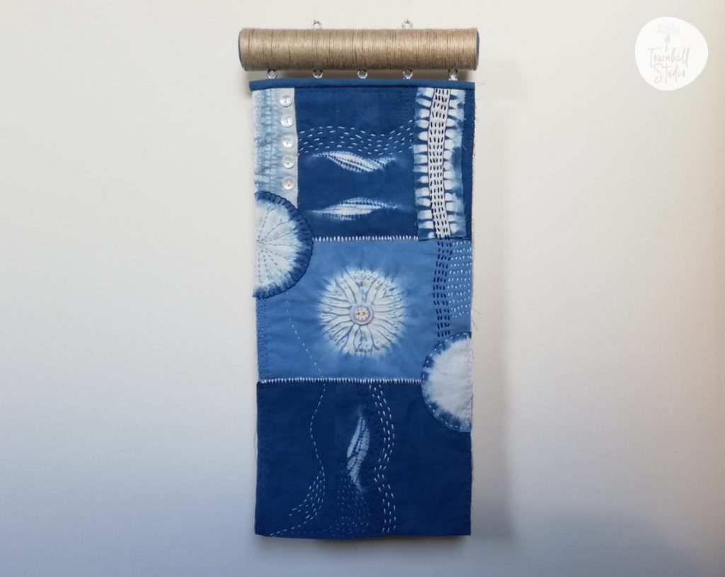 Be Inspired to Explore Shibori and Embroidery Stitching 8 Complete indigo shibori hanging