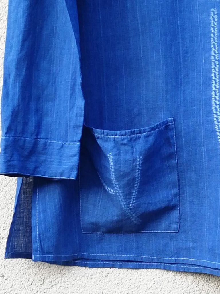 Sustainable Fashion - Upcycling with A Bold Shibori Flower 5 shibori blue top pocket 2