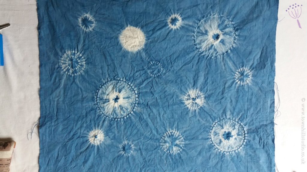 shibori circles white on blue