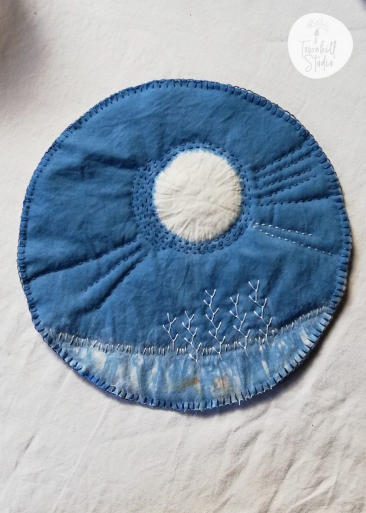 Be Inspired to Explore Shibori and Embroidery Stitching 2 Circular shibori padded fabric with embroidery