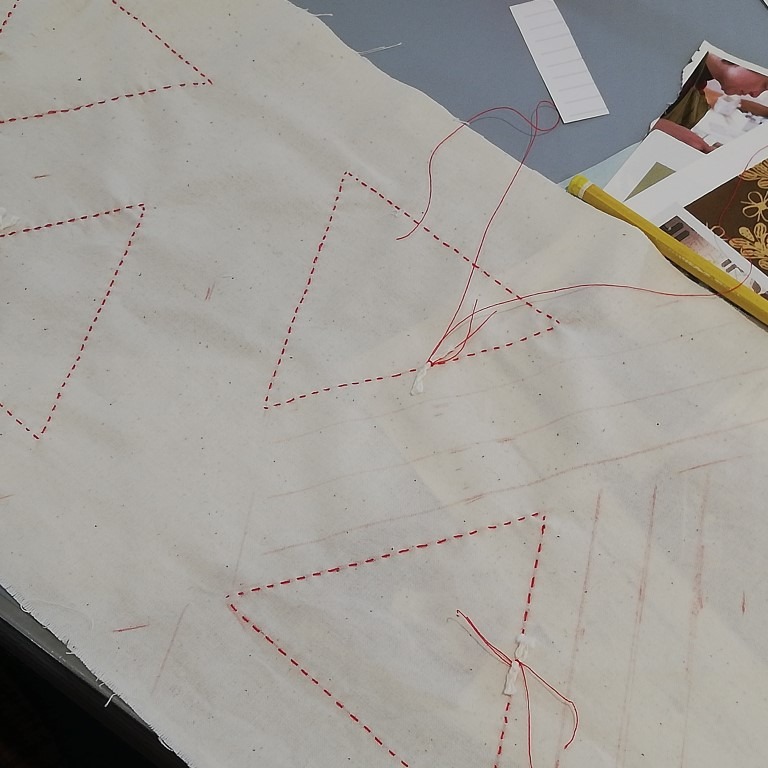 Be motivated to make Geometric shibori designs with stitch resist 4 shows shibori diamond and stripes stitching