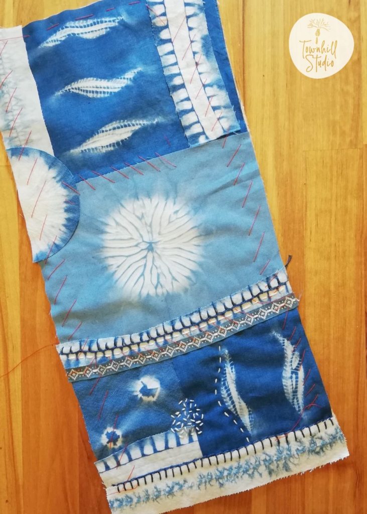 Be Inspired to Explore Shibori and Embroidery Stitching 3 Early stages of creating a small shibori hanging
