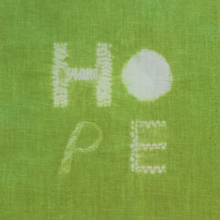 Dive in to Learn How to Create Words with Shibori Stitch 5 shibori lettering HOPE
