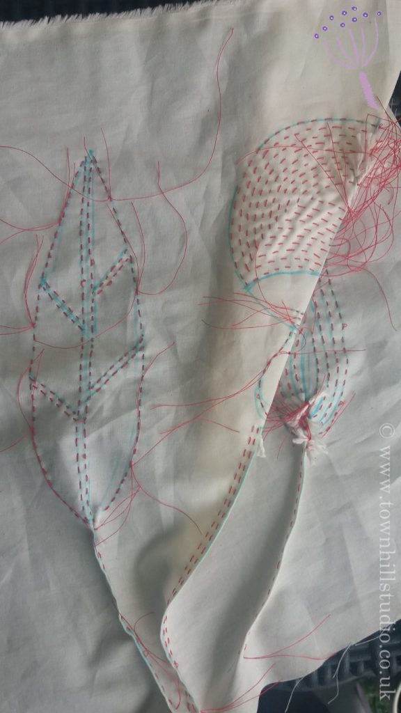 shibori stitching for William de Morgan design (1)