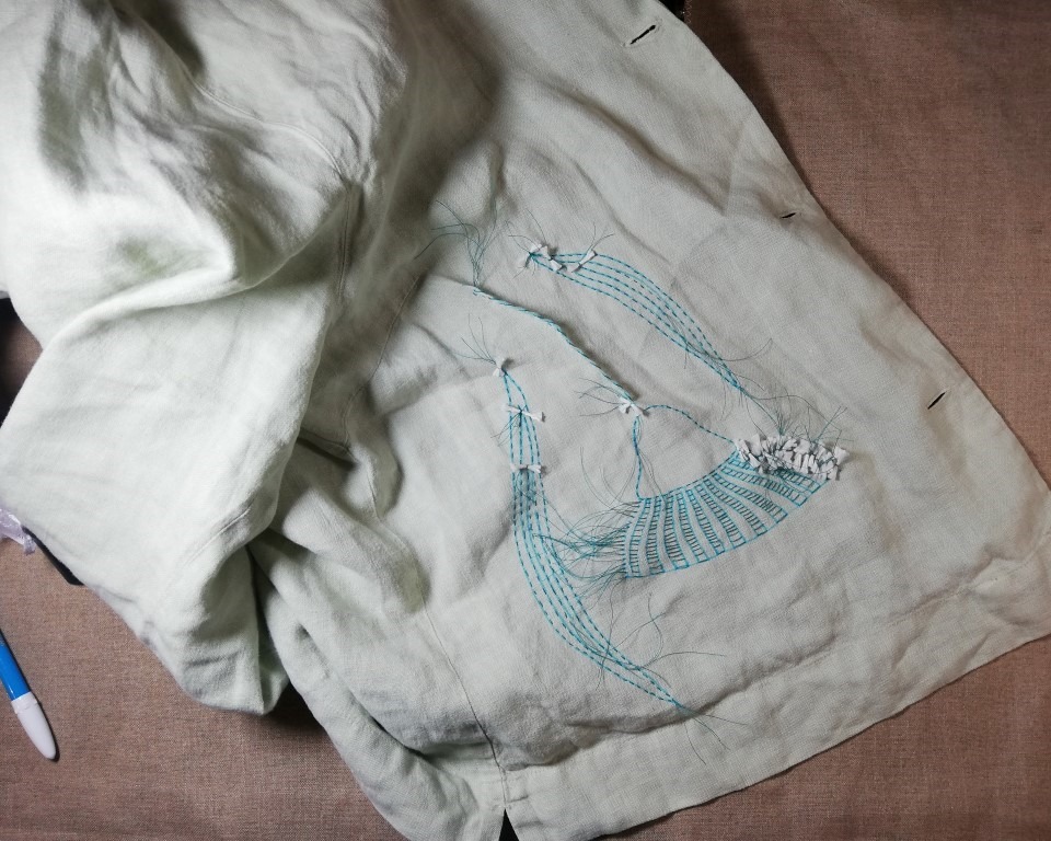 5 Ideas for Sustainable Fashion: Ways to Upcycle with Shibori 6 An example of shibori stitching used to upcycle a jacket
