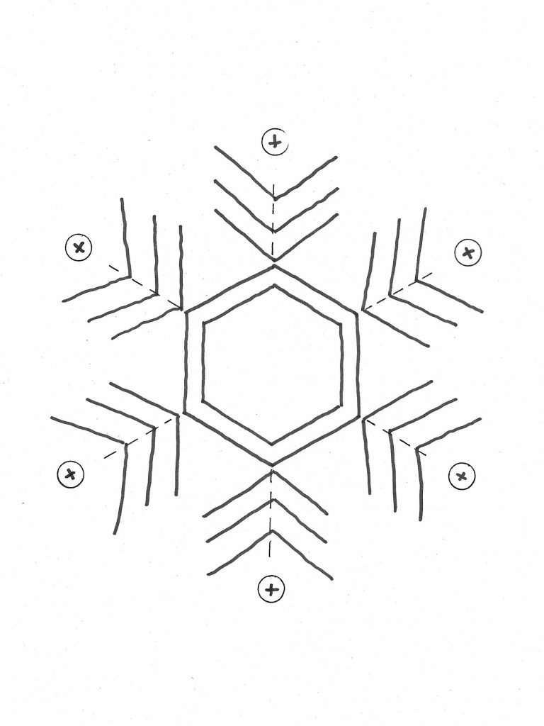 Winter Magic: Crafting Your Own Sparkling Shibori Snowflake 2 Drawing of sparkling shibori snowflake pattern